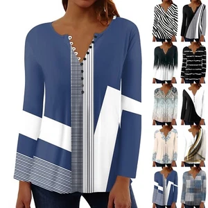 Women Tunic Tops to Wear with Leggings Long Sleeve Henley Neck T Shirts Casual - Picture 1 of 17