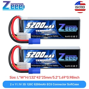 2x Zeee 11.1V 120C 5200mAh 3S LiPo Battery EC5 for RC Car Helicopter Airplane - Picture 1 of 6