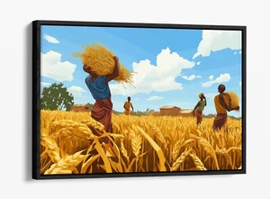 AFRICAN FARMERS AT WORK -FLOAT EFFECT FRAMED CANVAS WALL ART PRINT - Picture 1 of 12
