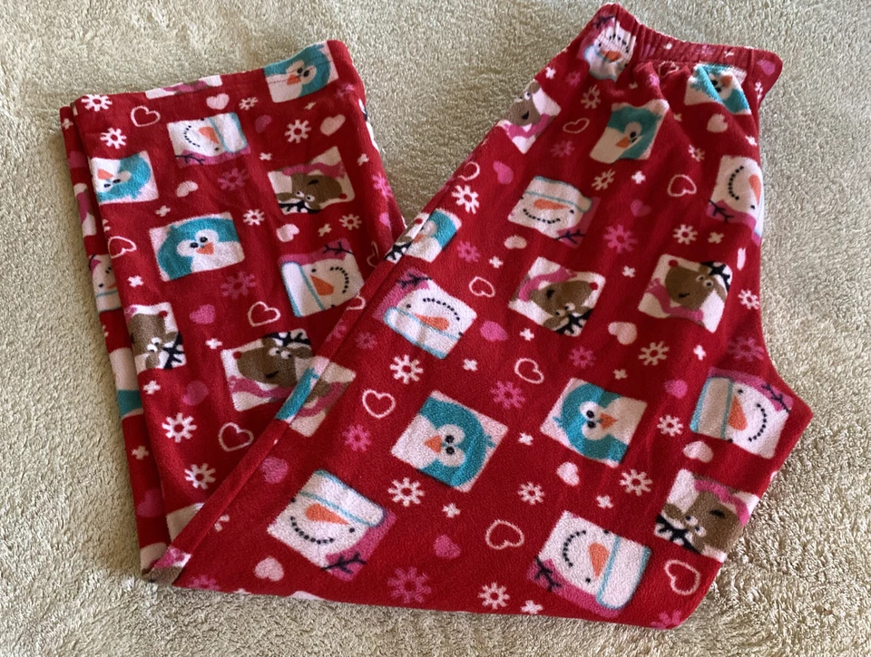 Niñas Rojo Blanco Muñeco de Nieve Azul Pingüino Reno Polar Pijama Pantalones XL 14-16 Foto 1 de 4