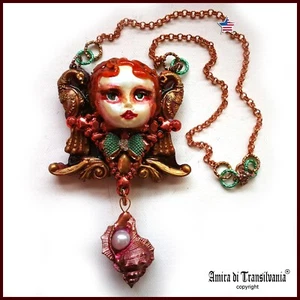 Belle Epoque Jewelry Art Deco Necklace Pendant Vintage Doll Head Jewellery Charm - Picture 1 of 24