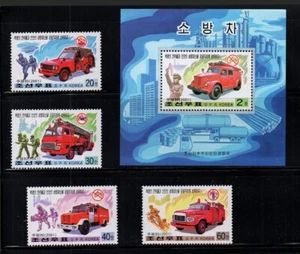 KOREA, SCOTT # 4118-4122, MNH SET OF 4 STAMPS & SOUVENIR SHEET FIRE ENGINES 2001 - Picture 1 of 1
