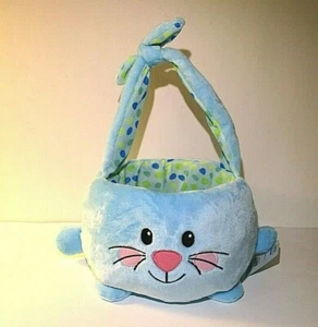 NEW Blue  Easter Bunny Rabbit Basket Bucket Plush Toy - Picture 1 of 3