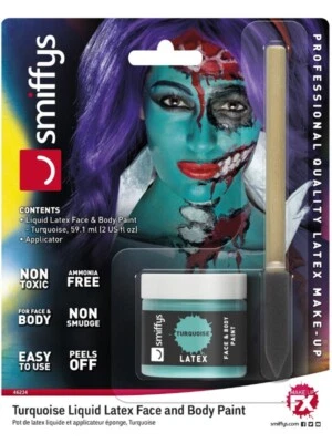 Turquoise Liquid Latex Paint Face Body Brush Special FX Kit Halloween Makeup - Image 1 of 4
