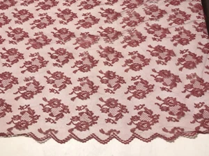 Lace tulle mesh material fabric mauve rose floral scalloped hem 86” x 45” - Picture 1 of 6