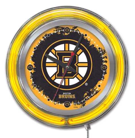 Boston Bruins HBS Neon Yellow Hockey Battery Powered Wall Clock (15") Cover