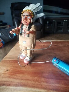 Vintage Native American Indian Tin Toy Battery Op Japan Missing Drum Drummer - Picture 1 of 9