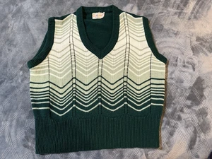 Gilet maglione donna vintage anni 60/70 KENNY CLASSICS verde/bianco chevron taglia M - Foto 1 di 3