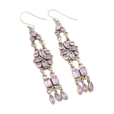 Pendientes vintage de plata de ley 925 amatista floral araña colgante EG13877 Foto 1 de 4