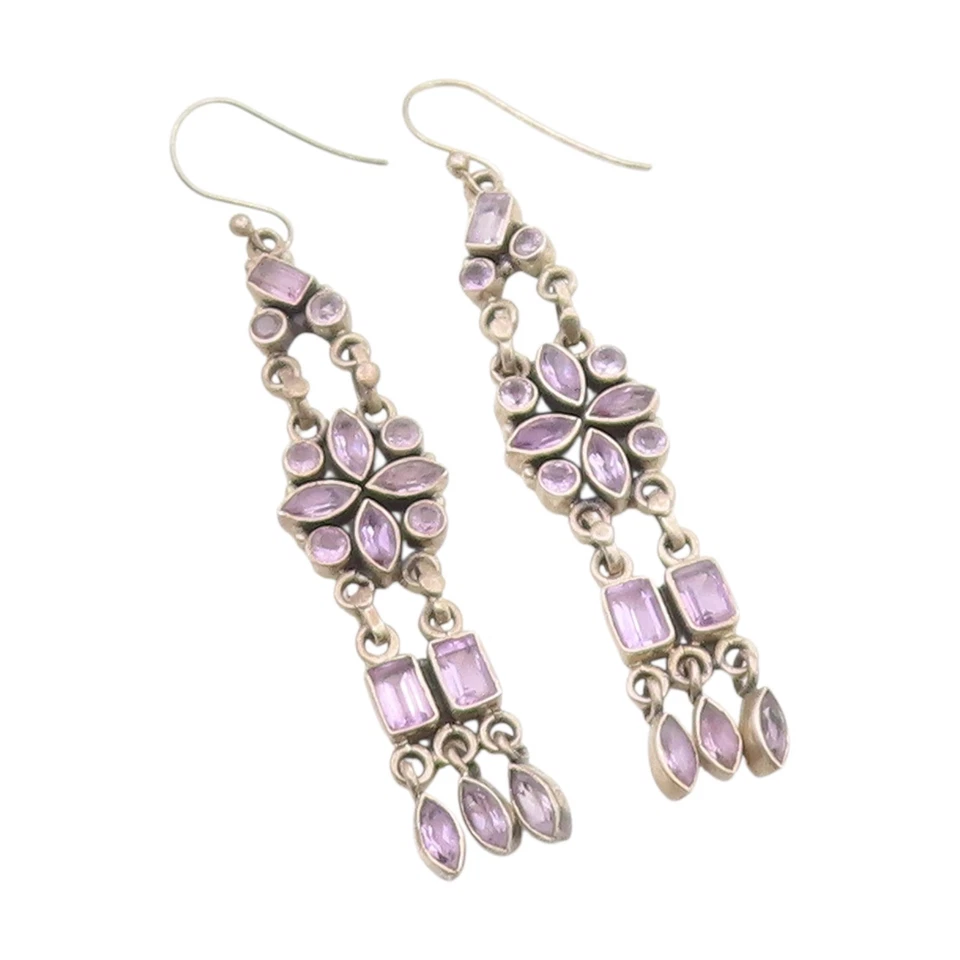 Pendientes vintage de plata de ley 925 amatista floral araña colgante EG13877 Foto 1 de 4