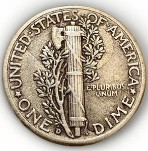 1941 D Mercury Silver Dime VF Error Coin Reverse Lamination Defective Planchet - Picture 1 of 4