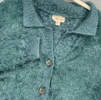 Suéter corto con botones Willow & Root para mujer talla pequeña L/S cuello difuso grueso Foto 1 de 4