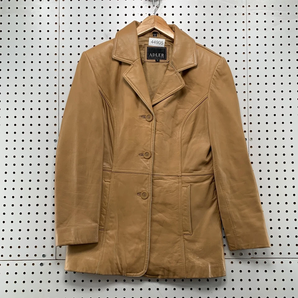 Chaqueta de cuero vintage de la colección Adler para mujer pequeña color tostado blazer con botones Foto 1 de 4