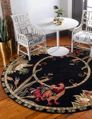 Barnyard Collection Area Rug - Farm (7' 10" Round, Black/ Cream) - Image 1 of 4