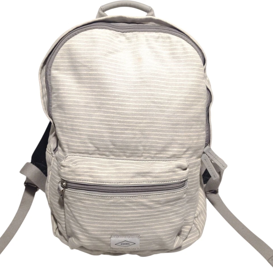 Mochila de hombro Fossil Ella para mujer gris blanco algodón lona rayas Foto 1 de 4