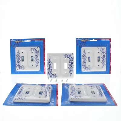 Leviton 89509-BL Blue Flower 2-Gang Toggle Ceramic Wallplate Standard Cover 5pcs — 第 1/4 张图片
