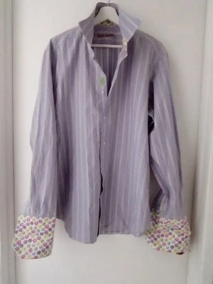 Camisa de vestir Robert Graham para hombre en contraste puño francés púrpura rayas 43/17 L/XL Foto 1 de 4