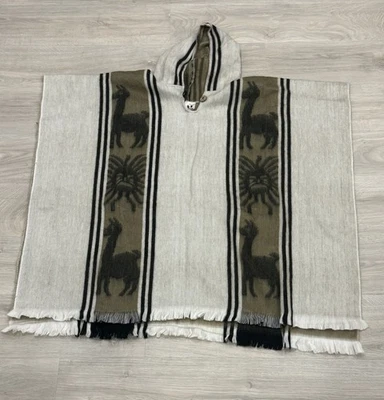 ALPACA Wool Hooded Poncho Pullover UNISEX Handmade in Ecuador - Image 1 of 3