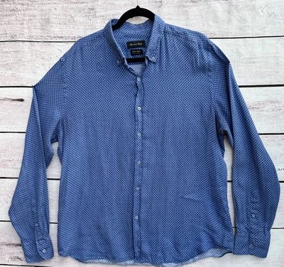 Camisa Massimo Dutti Hombre XL Azul Cachemira 100% Lino Estampado Abotonable Foto 1 de 4