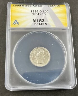 Moeda de dez centavos de barbeiro 1892-O ANACS - AU 53 detalhes - Limpa - Imagem 1 de 4
