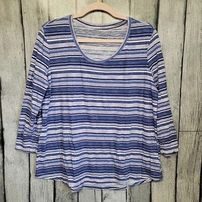 New Directions Top Womens Large Blue Striped 3/4 Sleeve Scoop Neck Top - Изображение 1 из 4