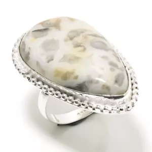 Fossil Coral Gemstone Handmade 925 Sterling Silver Jewelry Rings Size-9" - Picture 1 of 3