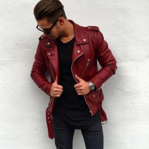 Men's Genuine Lambskin Classic Handmade Leather Biker Jacket SR#114 - Image 1 of 1