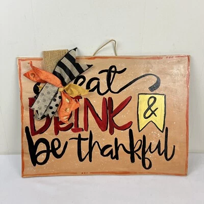 Handmade Hand Painted Fall Thanksgiving Door Art Door Hanger Hanging Sign 18x13 - Image 1 of 4