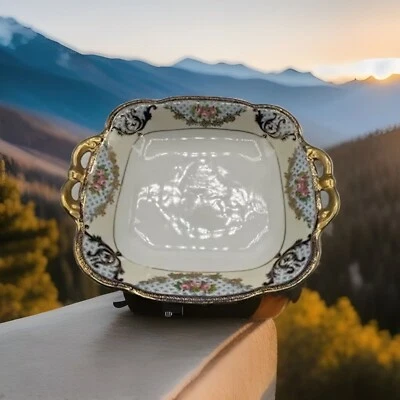 Antique Nippon Morimura  Hand Painted Moriage Pink Roses 8" w/handles - Image 1 of 4