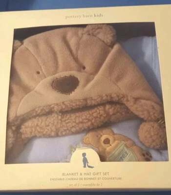 Nuevo Pottery Barn Kids MANTA Y SOMBRERO Niño Set de Regalo Azul Foto 1 de 3