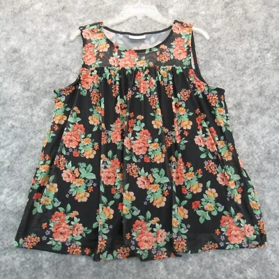 Bobbie Brooks Womens Shirt 1X Black Floral Sleeveless Blouse Pullover Lined Tank - Image 1 of 4