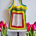 Crochet bag Granny Squares, cotton bag, multi-colored bright geometric bag