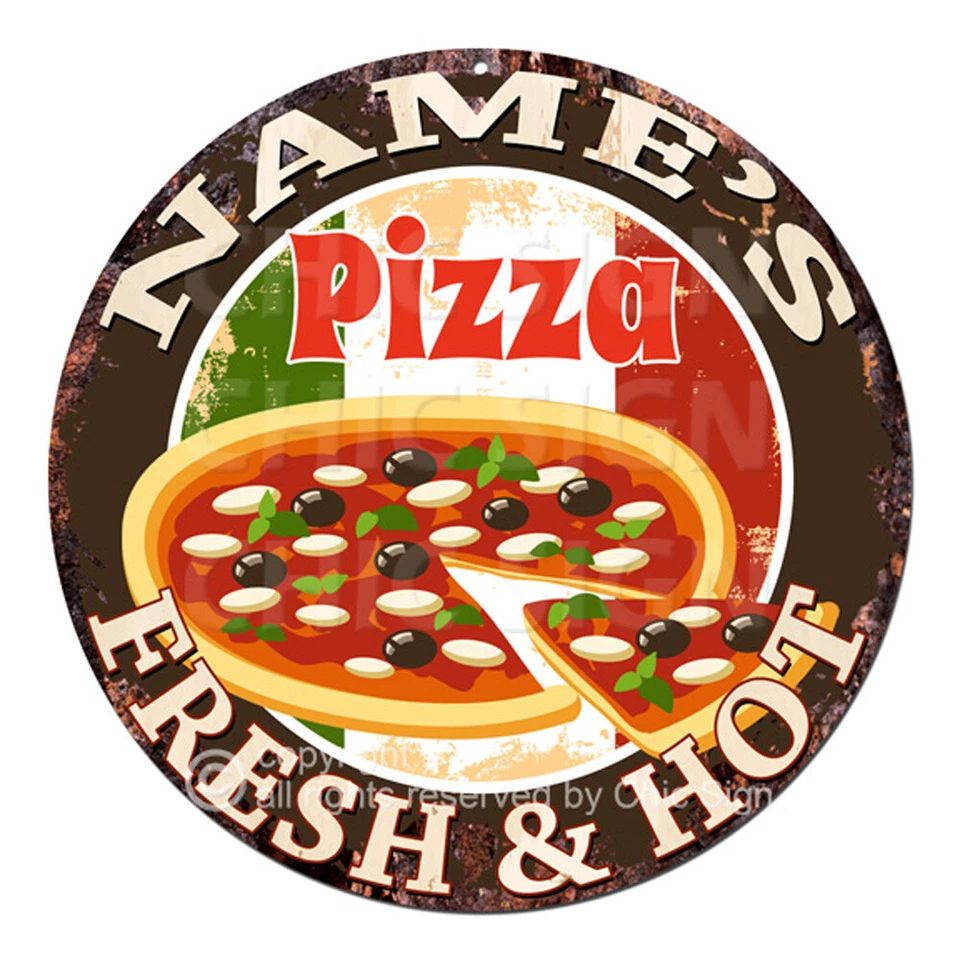 CP-0141 ANY NAME'S PIZZA Custom Personalized Chic Tin Sign Decor Gift idea - Image 1 of 1