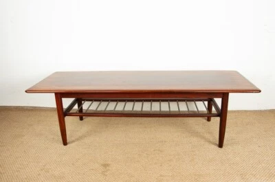 Table basse en palissandre et tubes de métal, sur deux niveaux, Danemark 1960 s. - Photo 1/4