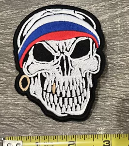 Skull Patch Iron On Sew On Rock Punk Biker Pirate Horror Halloween Gold Tooth - Picture 1 of 1