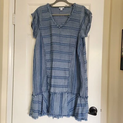 Vestido Pullover para Mujer Saks Fifth Avenue 100% Tencel Cambray Rayas Ferroviarias M” Foto 1 de 2