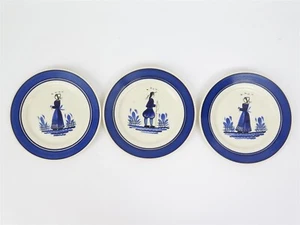 3 Vintage HB Quimper Blue Band Breton Dinner Plates Man & Woman French Faience - Picture 1 of 9