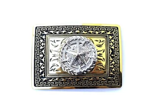 Western Buckle Gold Silver Black Texas Star Cowboy Fit 2'' Hebillas Vaqueras - Picture 1 of 12