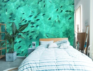 Papel pintado 3D verde mar Q2374 mural fotomural autoadhesivo Kay - Imagen 1 de 11