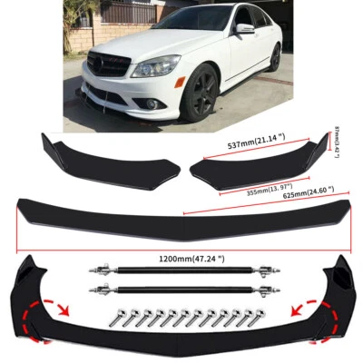 Divisor de alerón labial de parachoques delantero negro brillante + varillas de puntal para Mercedes-Benz/ Foto 1 de 4