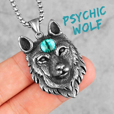 Animal Wolf Rojo Azul Ojo Nunca Se Desvanece Acero Inoxidable Hombres Collares Colgante Cadena Foto 1 de 4