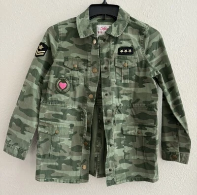 Jaqueta Justice Meninas Camuflagem Cordão Cintura Botão Jaqueta Tamanho 6/7 - Imagem 1 de 4
