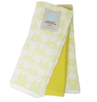 Juego de 3 toallas de cocina Martha Stewart tulipanes y plato blanco amarillo macizo a mano Foto 1 de 3