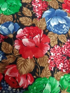 Vintage Barkcloth Fabric MCM Roses Floals On Black 40" x 67" (#353) - Picture 1 of 12