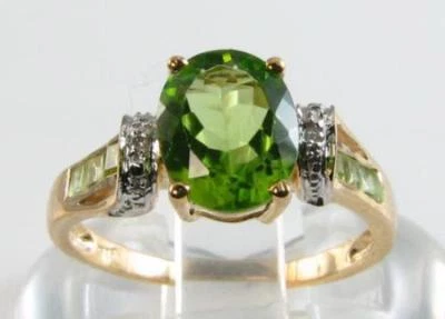 LARGE 9CT 9K GOLD 9mm x 7mm PERIDOT  DIAMOND ART DECO INS CLUSTER RING Free Size - Image 1 of 4