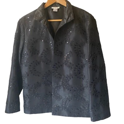 Grace Chuang women XL vintage black jacket embroidered sequins New Years Eve - Image 1 of 4
