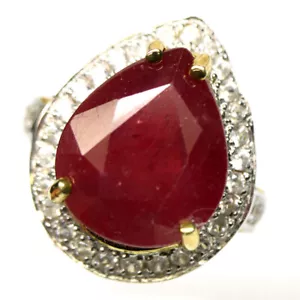 Gemstone 13 x 16 mm. Red Ruby & White Zircon Jewelry Ring 925 Silver Size 6.25 - Picture 1 of 4