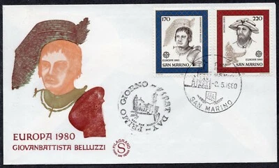 EUROPA CEPT 1980 - SAN MARINO - FAMOUS PEOPLE - ANTONIO ORAFO - BELLUZZI - FDC - Image 1 of 2