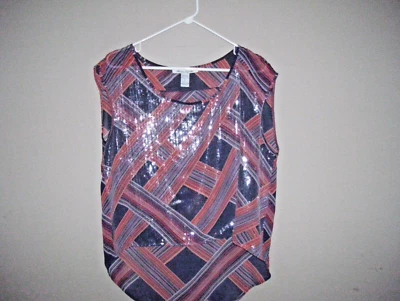 American Rag Womens Size L Multi-Color Sequinned Blouse Sleeveless Hi-Lo Hem  - Image 1 of 4