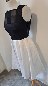 KAREN MILLEN - Black & White Above Knee Structured Fit & Flare Dress - Size 12 - Picture 1 of 17
